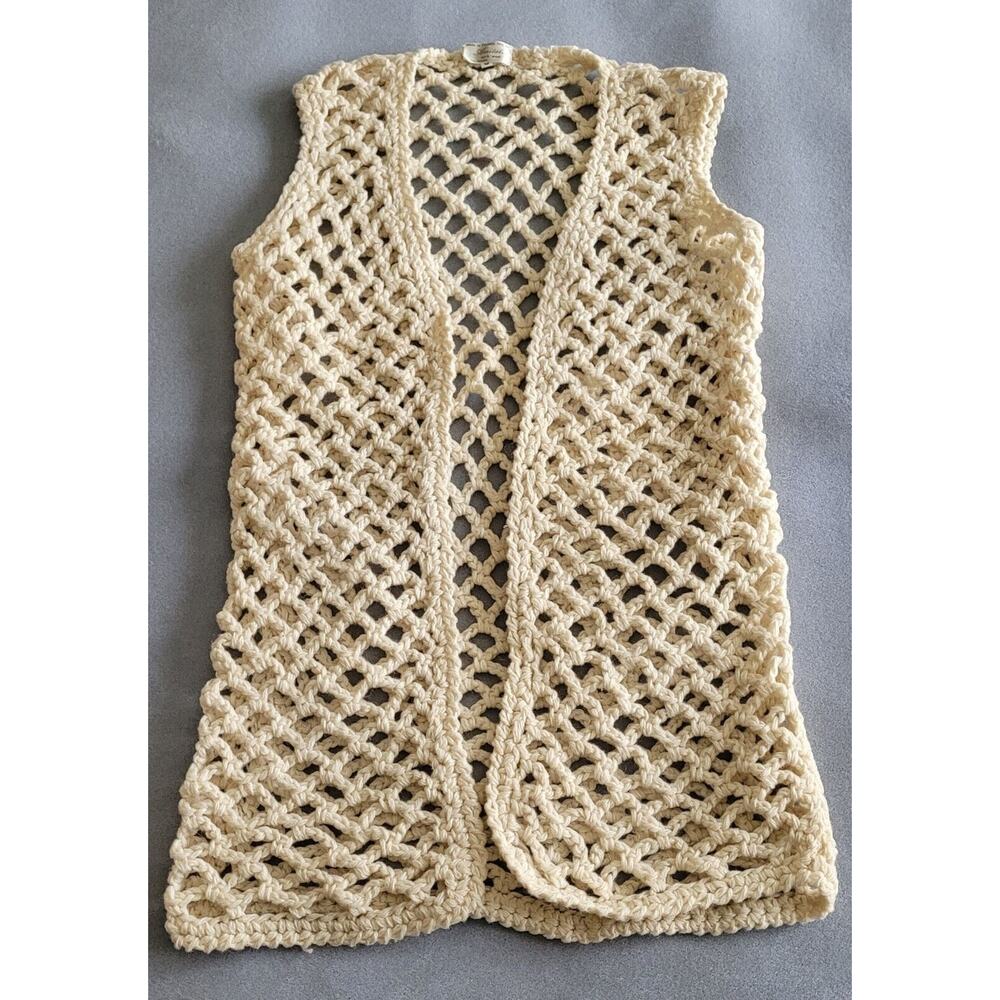 Vintage Crocheted Vest from 1960's, 100% Wool, made in Italy Boho, Hippie--Sz Sm